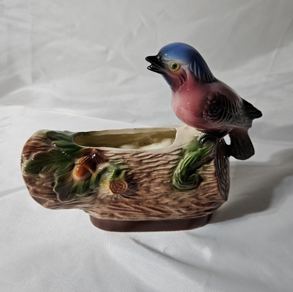 Vintage California Pottery Song Bird On Log Planter - Picture 1 of 4